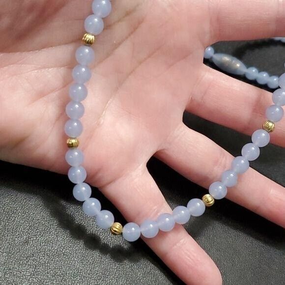 **Sale** Bluish And Gold Tone Beaded Necklace 24"